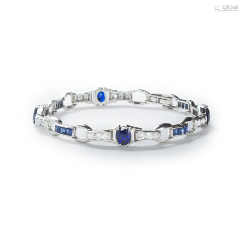 A diamond, sapphire and platinum bracelet, Cartier