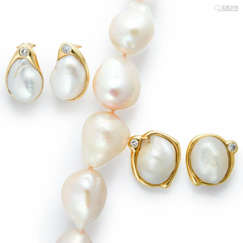 A group of pearl and fourteen karat gold jewelry
