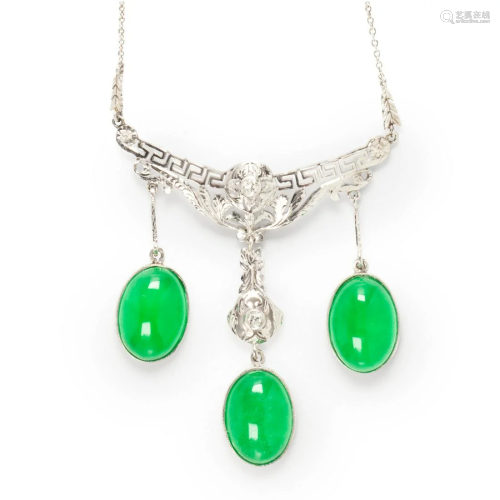 A jade, diamond and platinum necklace