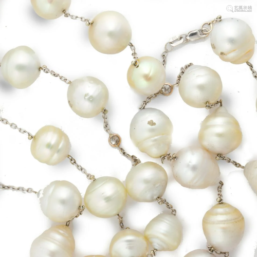 A South Sea pearl, diamond and fourteen karat white