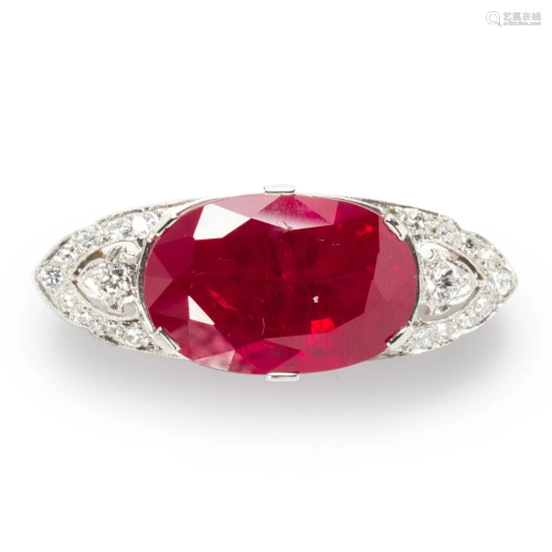 An Art Deco synthetic ruby, diamond and platinum brooch