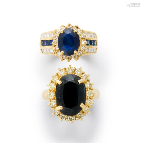 A group of sapphire, diamond and gold rings