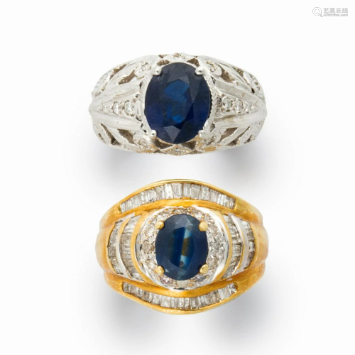 A group of sapphire, diamond and white gold or gold