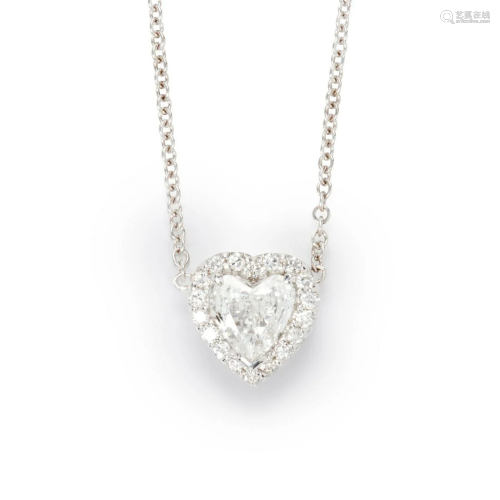 A diamond and eighteen karat white gold necklace