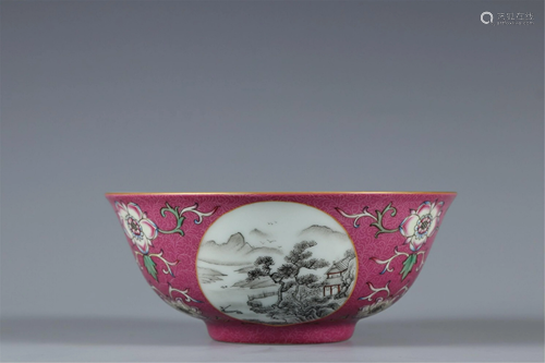 A CARMINE RED AND MOCAI GLAZE BOWL