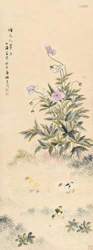 翁小海（1790～1849） 稚鸡 立轴 纸本