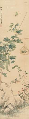 翁小海（1790～1849） 丝瓜草虫 立轴 绢本