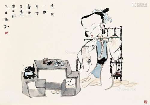 王家训（b.1958） 吹笛 立轴 纸本