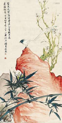 沈一斋（1891～1955） 双清 立轴 纸本