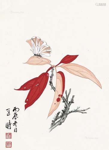 匡仲英（b.1924） 花蝶 镜片 纸本