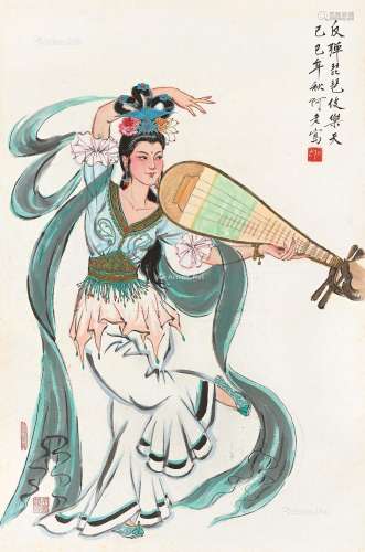 阿老（b.1920） 反弹琵琶 镜片裱板 纸本
