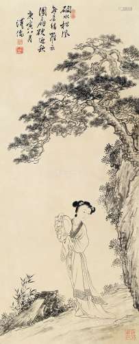 溥儒（1896～1963）（款） 执扇仕女 镜片 绫本