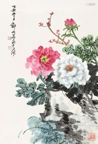 郁文华（1921～2014） 牡丹 镜片 纸本
