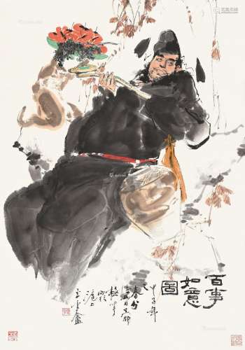 颜梅华（b.1927） 百事如意 立轴 纸本