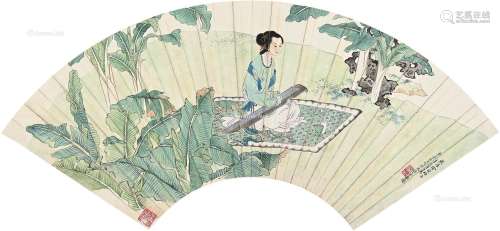 徐操（1899～1961） 抚琴图 扇片 纸本