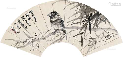 陈佩秋（1923～2020） 竹雀 扇片 纸本