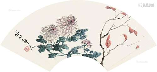 徐世昌（1855～1939） 秋菊 扇片 纸本