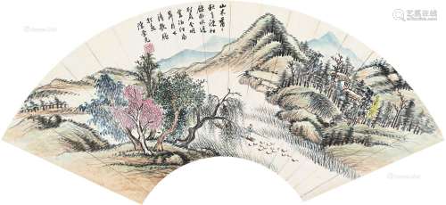 陈崇光（1838～1896） 秋林村居 扇片 纸本
