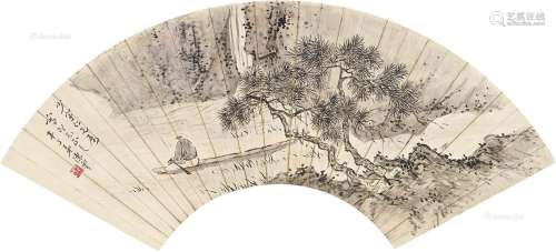 陈半丁（1876～1970） 松溪泛舟 扇片 纸本