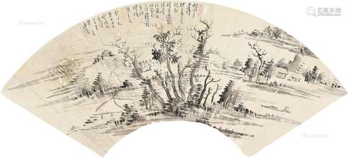 溥儒（1896～1963） 携友遁鹤 扇片 纸本