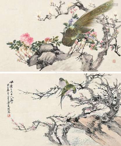 朱偁（1826～1900） 花禽册 （六幅选二） 镜心 纸本