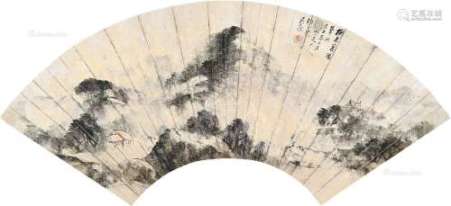 吴石僊（1845～1916） 仿米山水 扇片 纸本