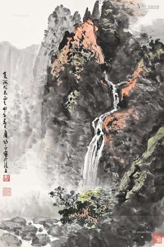 应野平（1910～1990） 黄山飞瀑 立轴 纸本