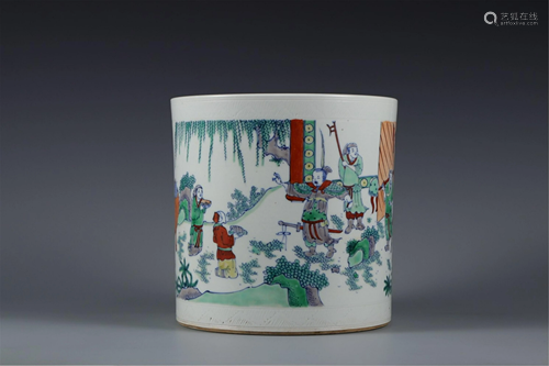 A WUCAI FIGURES STORY BRUSH POT