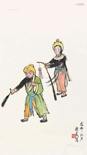 关良（1900～1986） 戏曲人物 镜片 纸本