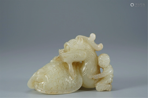 A JADE CARVING DRAGON-TURTLE AND KID