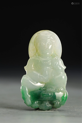 A JADEITE CARVED AVALOKITESVARA PENDANT