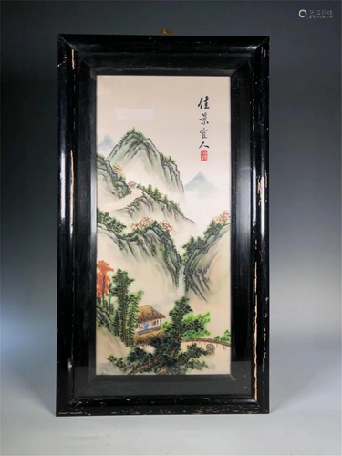 A FRAMED HUNAN EMBROIDERY HANGING SCREEN