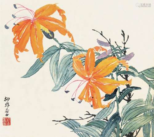陆抑非（1908～1997） 花卉 立轴 纸本