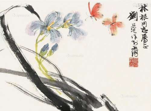 刘旦宅（1931～2011） 花蝶 镜框 纸本