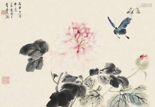 吴青霞（1910～2008） 花蝶 镜片 纸本