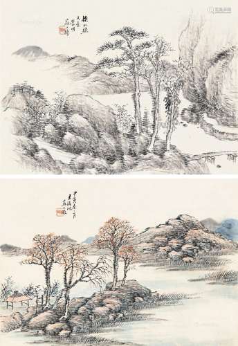 苏人权（1871～1932） 山水 镜片双挖 纸本