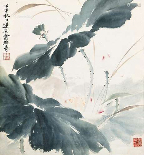 俞子才（1915～1992） 荷花 镜框 纸本
