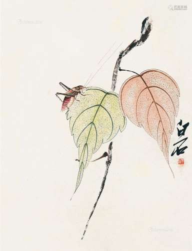 齐白石（1864～1957）（款） 秋虫 镜片裱板 纸本