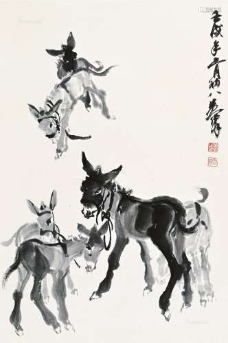 黄胄（1925～1997） 群驴图 立轴 纸本