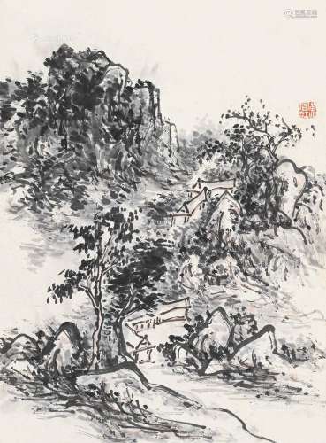 黄宾虹（1865～1955） 山里人家 立轴 纸本