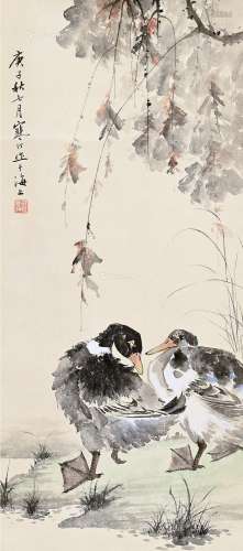江寒汀（1903～1963） 陂塘嬉戏 立轴 纸本