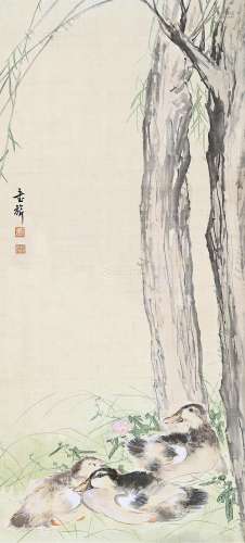 张书旂（1900～1957） 柳荫栖息 立轴 绢本