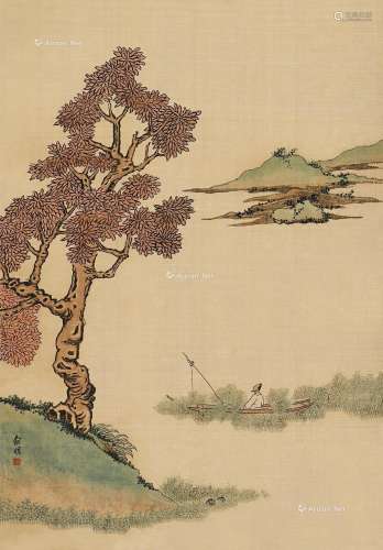 俞明（1884～1935） 春溪独钓 立轴 绢本