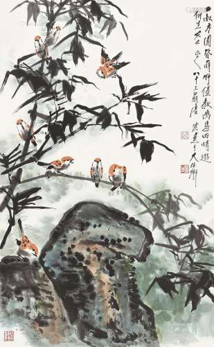 唐云（1910～1993） 竹雀 立轴 纸本