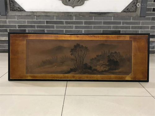 A FRAMED HANGING SCREEN OF LANDSCAPE PAINTING