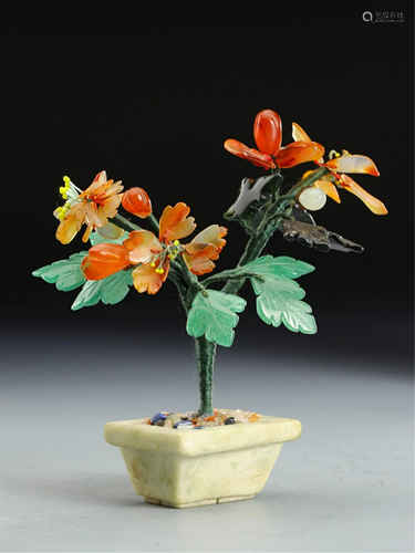 A HARD-STONES FLORAL BONSAI