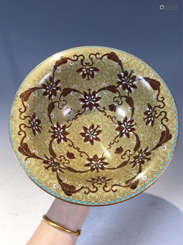 A YELLOW GROUND CLOISONNE ENAMEL BOWL