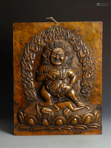 A BRONZE BLACK JAMBHALA BUDDHA HANGING SCREEN