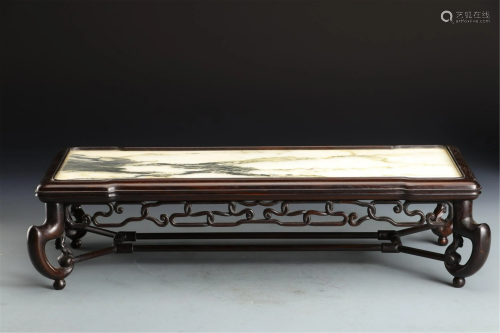 A MARBLE INLAID HARDWOOD TABLE STAND
