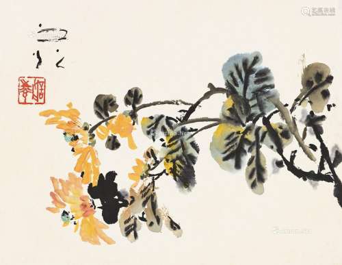 谢之光（1900～1976） 花卉 镜片 纸本